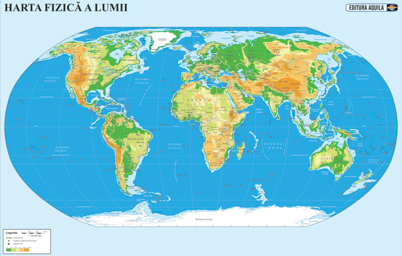 Harta lumii fizico-geografica, politica, Aquila.