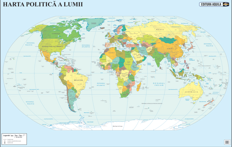 Harta lumii fizico-geografica, politica, Aquila.